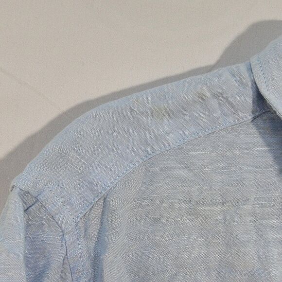 SpringField Linen Cotton Blend Light Blue Long Sleeve Button Down Collar Shirt S - Picture 7 of 10